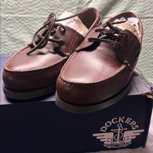 Dockers Men's Brown Leather Lace-Up Boat Shoes
